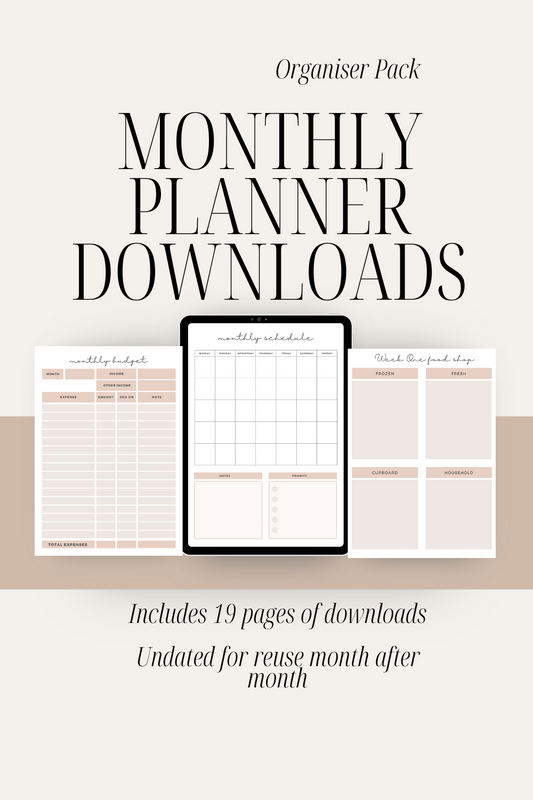 Monthly organiser & budget PDFs