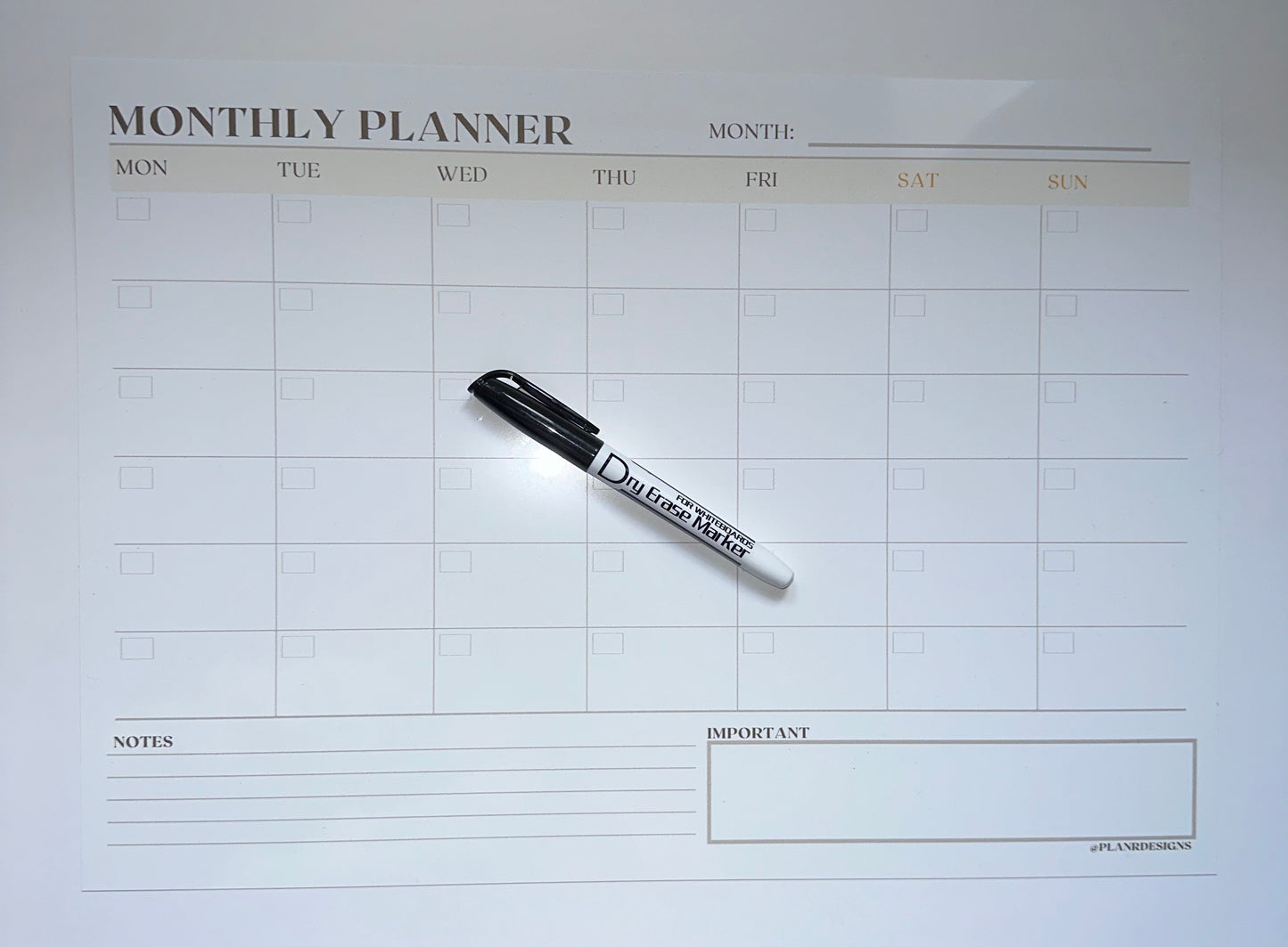 Monthly planner whiteboard